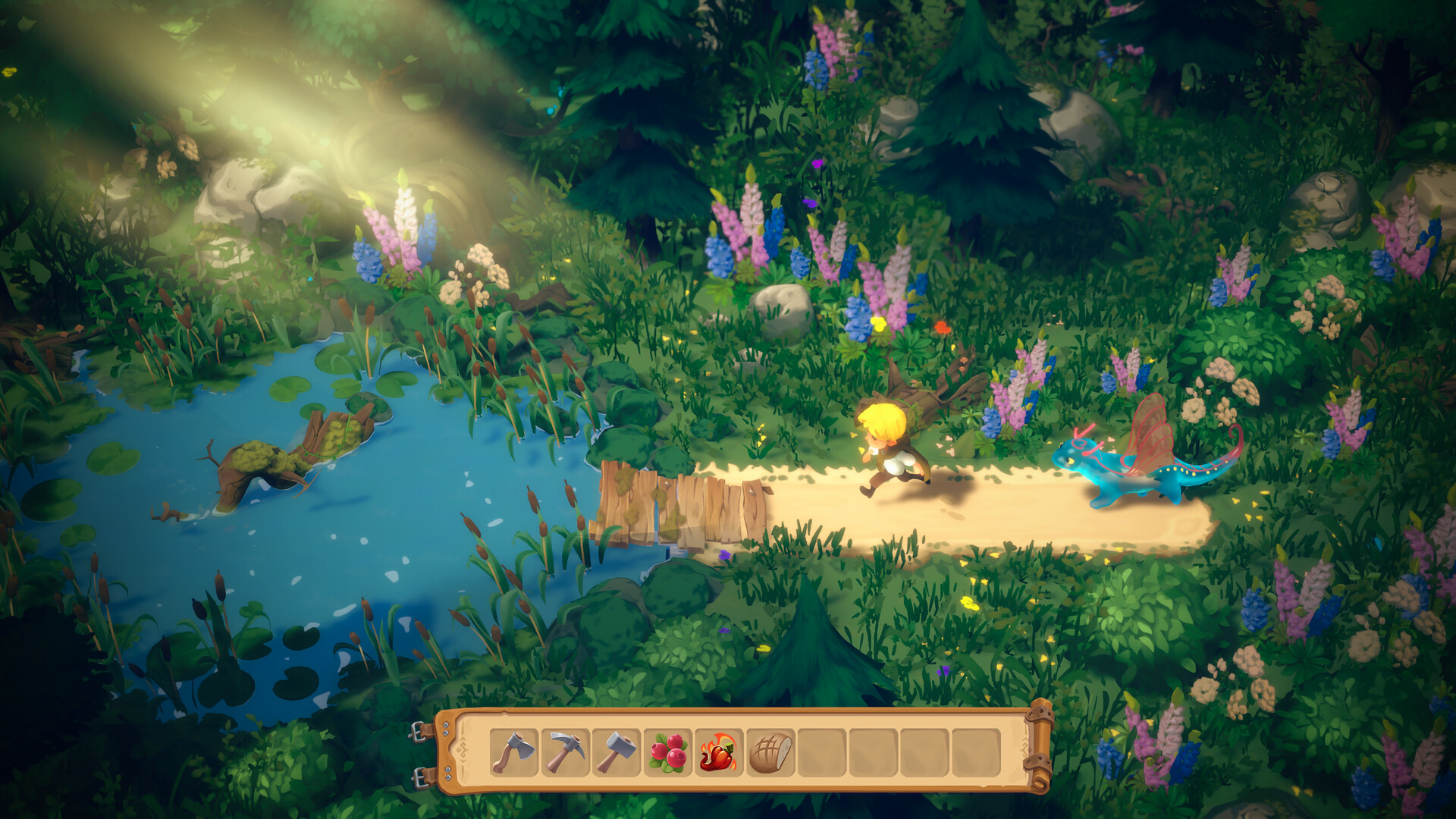 Official Steam screenshot of the restored farm and dragon companions